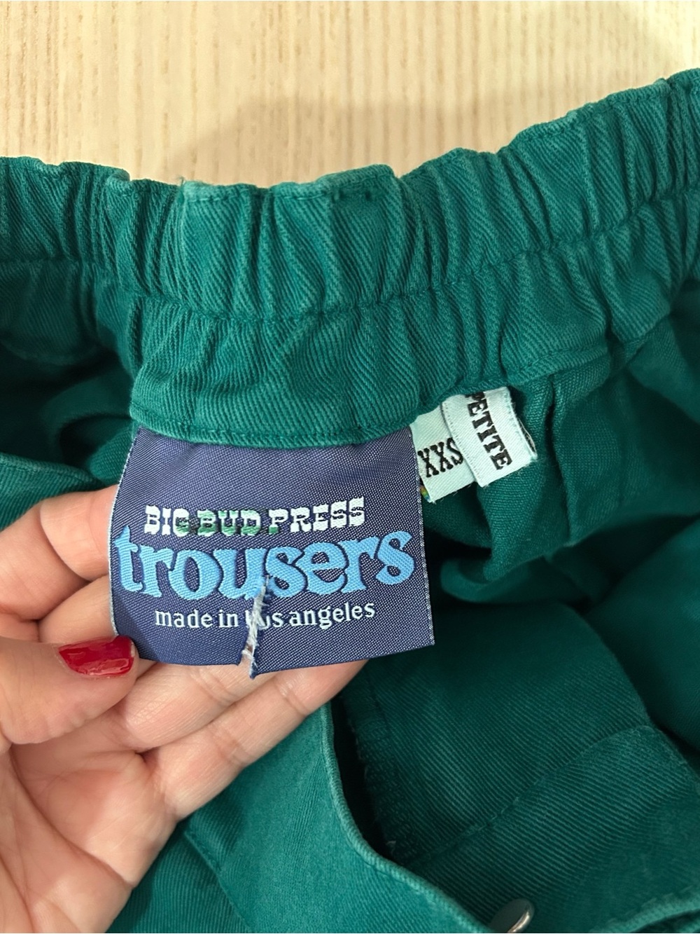 Big Bud Press Women's Cotton Trousers Pleated Sz XXS Forest Green Elastic Waist - Picture 5 of 7